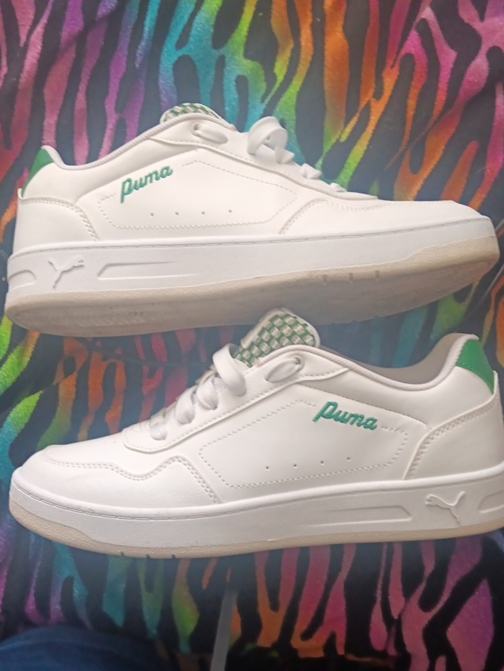 Puma White Sneakers with Green Branding